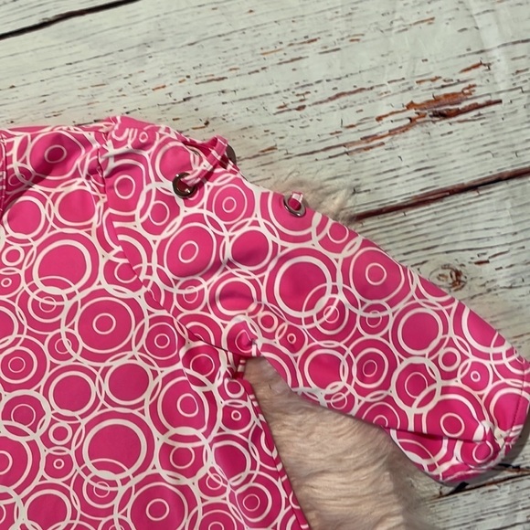 Lulu B Barbie Pink Circle Geometric Patterned Lace Up 3/4 Sleeve Top - Picture 8 of 10